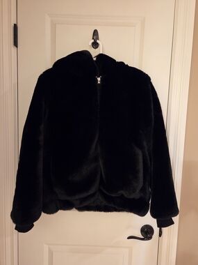 GAP Black Faux Fur Hooded Jacket